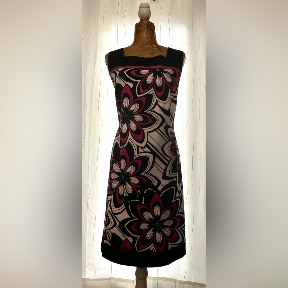 Dressbarn Floral Abstract Sheath Midi Dress Sleeveless Size 16